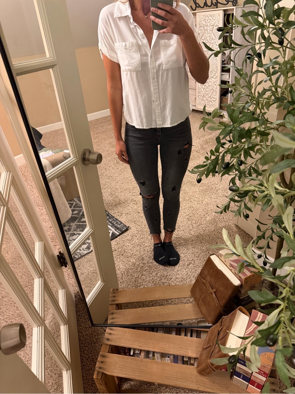 Casual White Button-Front Shirt